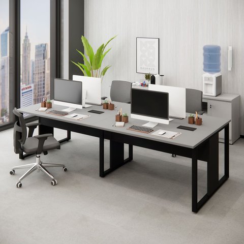 Mesa de Escritório Plataforma 4 Pessoas 2,70m Csp Pés Metal Cor:cinza Sagrado com Preto