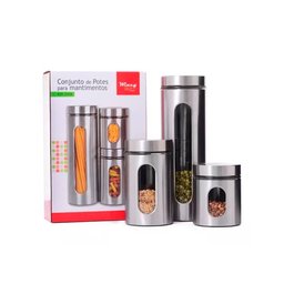 Jogo de Potes Kit com 3 Tampa Rosca para Mantimentos Arroz Feijão Farinha Bolacha Biscoito Vidro e a - 3