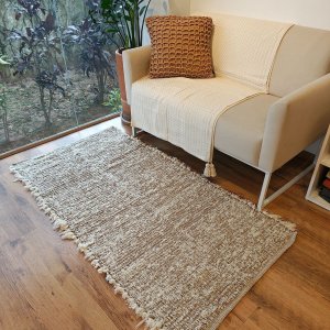 Tapete Artesanal Algodão Beira Cama Versatto Caramelo Cru 80 X 140