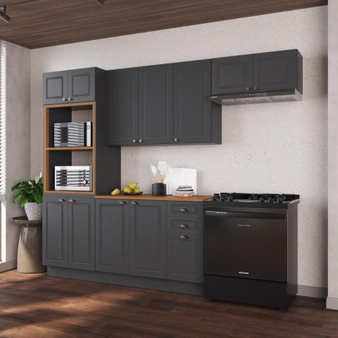 Cozinha Modulada Completa Americana 100% MDF 270cm com Rodapé Provence Multimóveis Crink-CPL018
