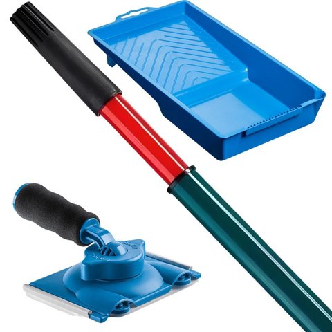 Pad para Pintura Acabamento Cantos em Parede + Bandeja 250ml + Cabo Extensor Telescópico 2m
