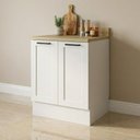 Ver imagem 1 de Balcão com Tampo e Rodapé para Cozinha 2 Portas e 1 Prateleira 60cm TM4314 MDF Grazi Branco/Carvalho Tropical