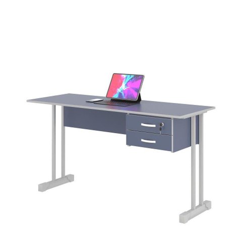 Mesa para Escritório Retangular Escrivaninha Alice Azul Moderno 2 Gavetas MDP 120cm Azul Plata