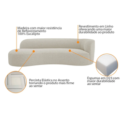 Recamier Orgânico Curvo Sala 2 Lugares Lado Esquerdo Tokyo 140cm Linho Bege - Incasa Decor - 6