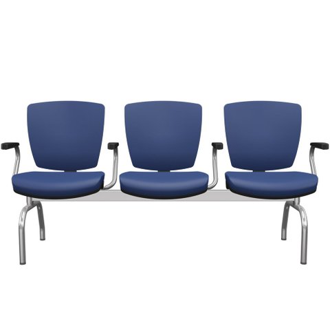 Cadeira Longarina 3 Lugares Aeroporto Recepção Cromado Baixa Flexi P03 Vinil azul - lyam Lyam Decor