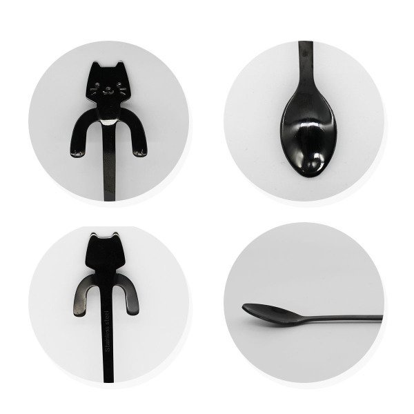 Talher utensilio cozinha patinha preta gato aço inox suco - 3