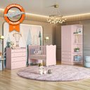 Ver imagem 3 de Conjunto Completo para Quarto de Bebê Cômoda Roupeiro e Berço com Colchão Doce Sonho Rosa Qmovi