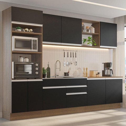 Armário de Cozinha 310cm Rustic/preto 02 Rustic/preto