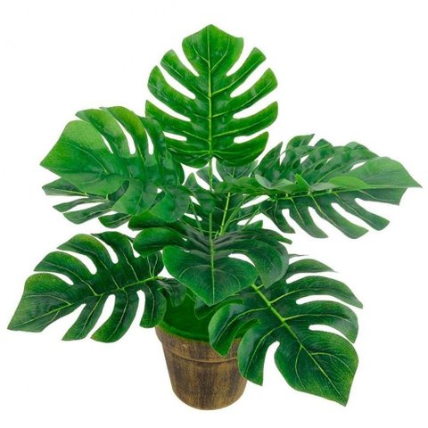Kit 10 Ramos Costela de Adão Decorativo Artificial Plástico Verde 9 Folhas Cada 32cm
