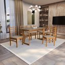 Ver imagem 1 de Conjunto Sala de Jantar Elisa em Madeira Maciça 6 Cadeiras Linho Fendi