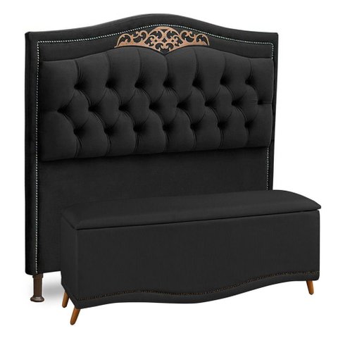 Cabeceira e Calçadeira Baú Box Casal Queen Size 160cm Chumbo