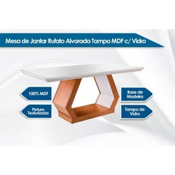 Mesa de Sala Jantar Alvorada + Tampo Madeirado Vidro Reto 180x90cm Imbuia/Off White - Rufato - 2