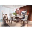 Ver imagem 4 de Mesa de Sala Jantar Alvorada + Tampo Madeirado Vidro Reto 180x90cm Imbuia/Off White - Rufato