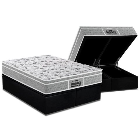 Cama Box Baú Queen: Colchão Espuma Probel D45 / EP Guarda Costas PróExtreme Plus + Base CRC Suede