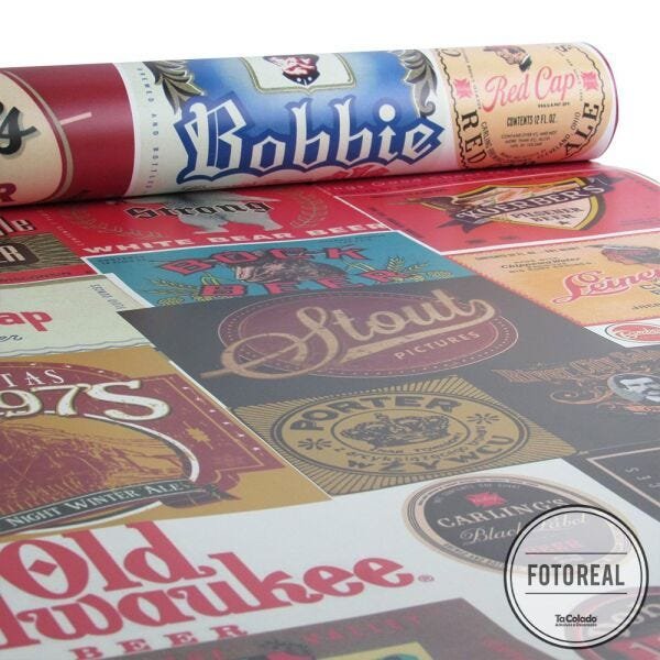 Kit 2 Pecas - Papel de Parede Vintage Cervejas - 0,58 x 3,00M - 2