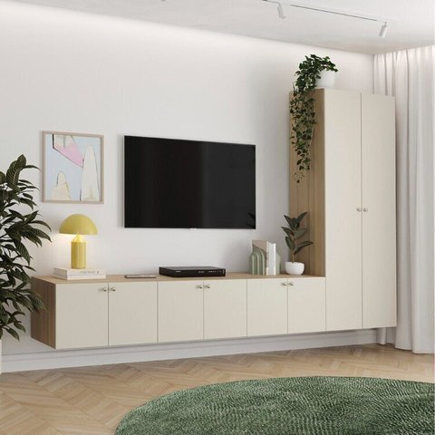 Rack para TV até 75 Polegadas Suspenso Modular 4 Módulos 8 Portas Frame CabeCasa MadeiraOriginals