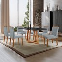 Ver imagem 1 de Conjunto Sala de Jantar Mesa Florença Madeira Maciça 160x90cm Tampo Retângular Vidro Preto com 6 Cad