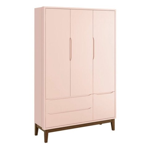 Guarda-roupa Retrô Square 3 Portas Pés em Madeira - Rosa