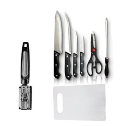 jogo Faca Chaira Amolador Inox tábua corte churrasco cozinha - 1