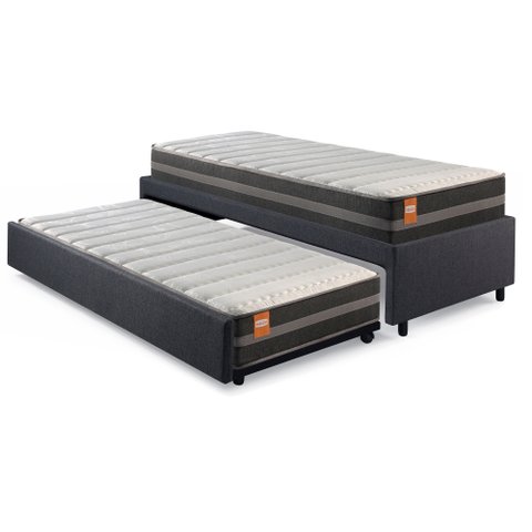Bicama Box Solteiro Linho Cinza 88x188 com Colchão Bogotá Molas Ultralastic Inducol