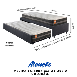 Bicama Box Solteiro Linho Cinza 88x188 com Colchão Bogotá Molas Ultralastic Inducol - 2