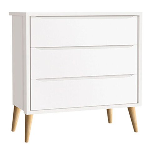 Cômoda Retrô Theo 3 Gavetas e Pés em Madeira Natural - Branco