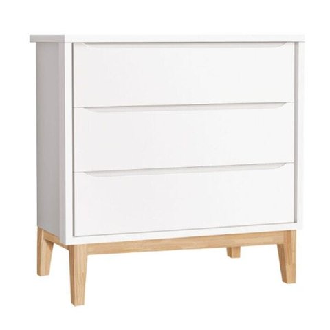 Cômoda Retrô Square 3 Gavetas com Pés em Madeira Natural - Branco Fosco com Mezzo
