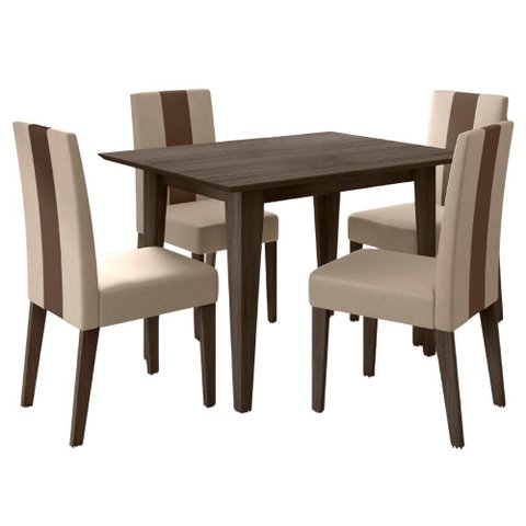 Mesa de Jantar Kate com 4 Cadeiras Estofadas Linea Suede Amendoa Poliman