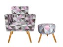 Ver imagem 1 de Kit Poltrona Decorativa Bia + Puff Redondo Suede Triângulo Rosa Pés Madeira Ms Decor