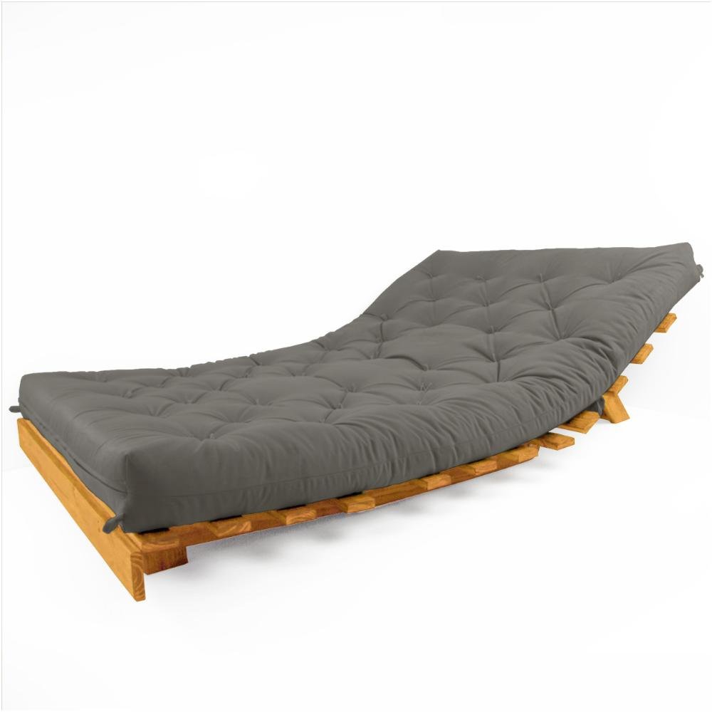 Sofá Cama Casal Futon Tokio Cinza Madeira Maciça Cor Mel - 2