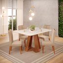 Ver imagem 1 de Conjunto Sala de Jantar 4 Cadeiras Tampo sem Vidro Dj Móveis Kiara Freijó Quartzo Yasmin Veludo Kraf