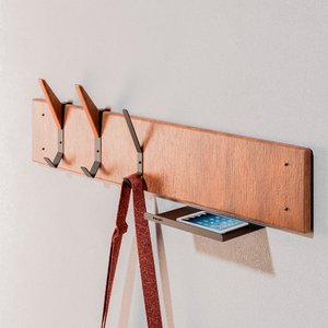 Cabideiro Suspenso Madeira Linha Home Padrão Morphi Design 80cm Aço Preto