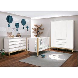 Berço Tom com Pés em Madeira Natural - Branco - 2