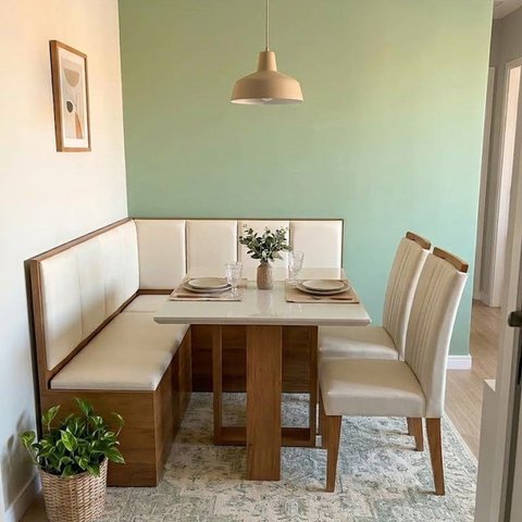 Conjunto Canto Alemão Baú com Mesa e 2 Cadeiras Estofadas 120x79x80cm