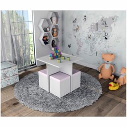 Conjunto Mesa Infantil 4 Banquetas Funny Branco/rosa Appunto - 4