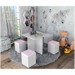 Conjunto Mesa Infantil 4 Banquetas Funny Branco/rosa Appunto - 1