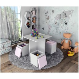 Conjunto Mesa Infantil 4 Banquetas Funny Branco/rosa Appunto - 2