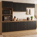 Ver imagem 1 de Cozinha Modulada 6 Peças Aéreos, Balcões, Torre Quente e Tampo Conecta Frise Yescasa Cinamomo/Preto