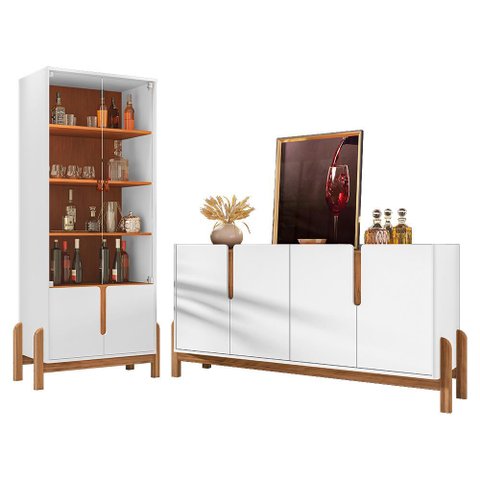 Sala de Jantar Lizz com Cristaleira e Buffet Aparador 4 Portas Branco/cedro - Casa D