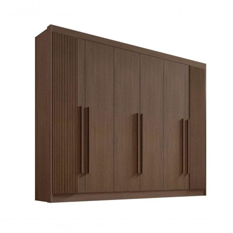 Guarda Roupa Casal 6 Portas Ripado 7 Gavetas sem Pés Athos - D' Doro Cinamomo/Ripado