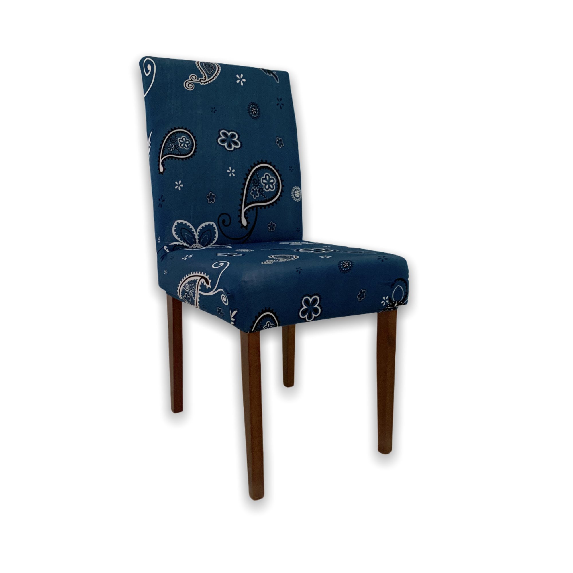 Capa Para Cadeira De Jantar Qualidade Suplex Estampada Azul Flores 1 Peça - 3