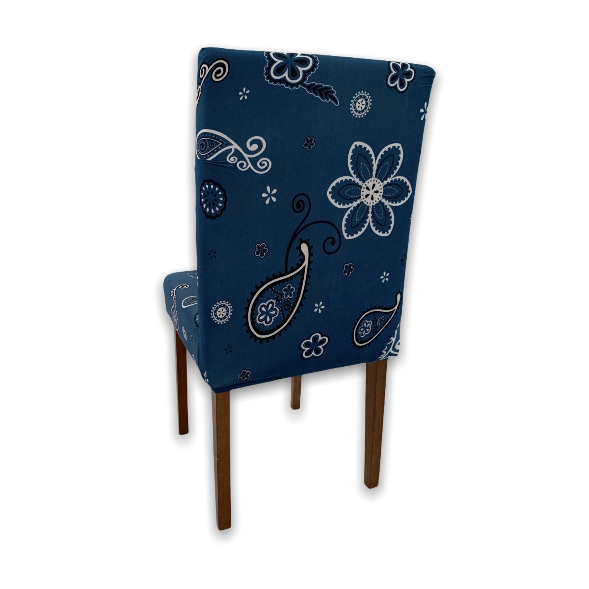 Capa Para Cadeira De Jantar Qualidade Suplex Estampada Azul Flores 1 Peça - 2