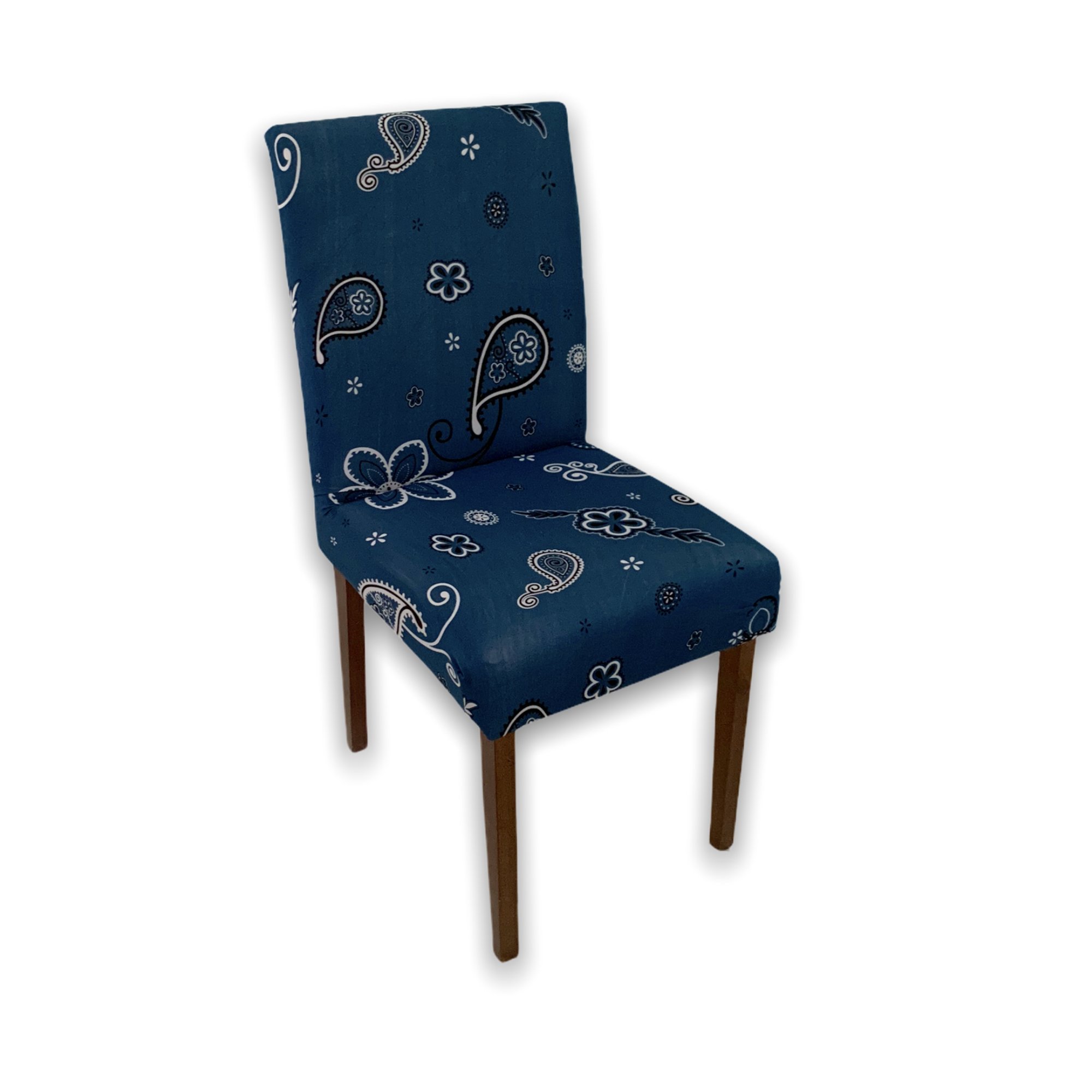 Capa Para Cadeira De Jantar Qualidade Suplex Estampada Azul Flores 1 Peça - 1