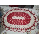 Ver imagem 2 de Tapete crochê Oval sala quarto Branco Vermelho cozinha 75x55