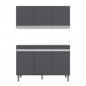 Balcão Gabinete Manu Cinza 120 Cm S/tampo e Armário Aéreo Andreia 120cm - Ajl Móveis Kit Balcão e Ar