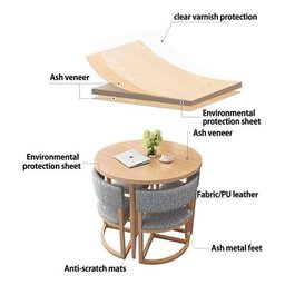 Mesa de Jantar Minimalista com 4 Cadeiras Compacta 90cm:base Das Cadeiras Imitação de Madeira com Te - 7