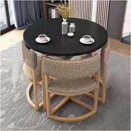 Mesa de Jantar Minimalista com 4 Cadeiras Compacta 90cm:base Das Cadeiras Imitação de Madeira com Te - 9