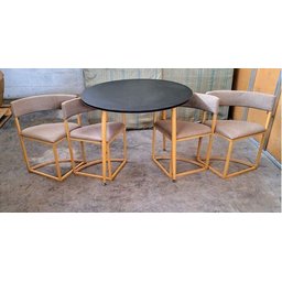Mesa de Jantar Minimalista com 4 Cadeiras Compacta 90cm:base Das Cadeiras Imitação de Madeira com Te - 12