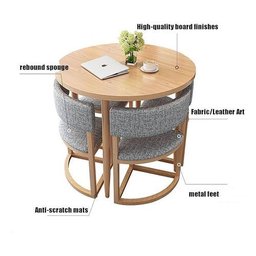 Mesa de Jantar Minimalista com 4 Cadeiras Compacta 90cm:base Das Cadeiras Imitação de Madeira com Te - 6