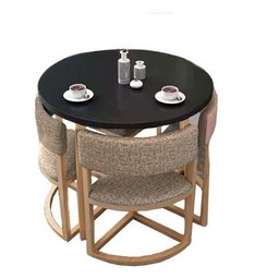 Mesa de Jantar Minimalista com 4 Cadeiras Compacta 90cm:base Das Cadeiras Imitação de Madeira com Te - 8